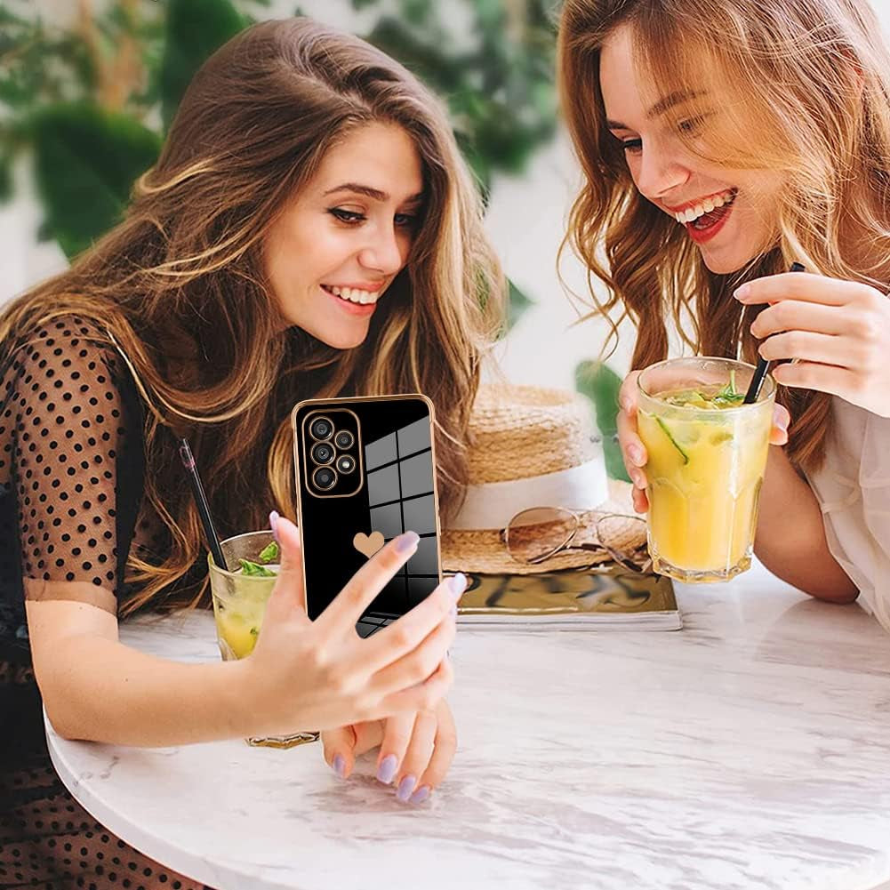 Bonoma Compatible with Samsung Galaxy A53 5G Case Love Heart Plating Electroplate Luxury Elegant Case Camera Protector Soft TPU Shockproof Protective Back Cover Galaxy A53 5G Case -Black  Bonoma   