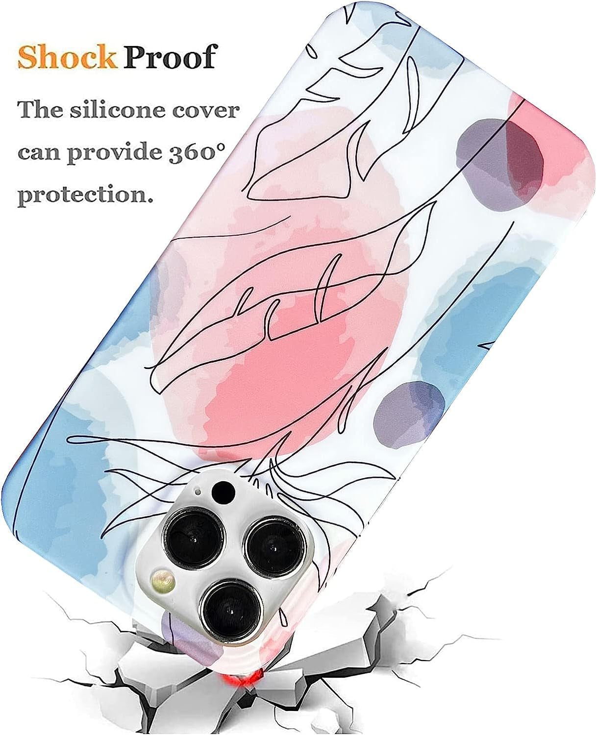 J.West Iphone 14 Pro Case 6.1, Aesthetic Watercolor Minimalist Boho Modern Abstract Prints Slim Geo Line Plant Palm Leaf Pattern Blue Pink Soft TPU Shockproof Cover Protective Phone Case for Women  J.west   