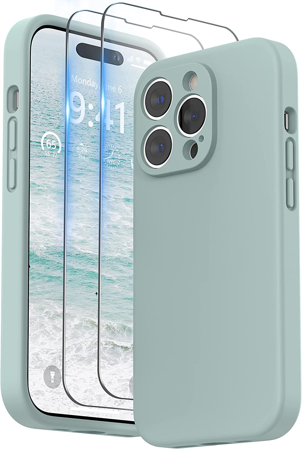 SURPHY Designed for Iphone 14 Pro Max Case with Screen Protector, (With Camera Protection + Soft Microfiber Lining) Liquid Silicone Phone Case, Blue Jay  SURPHY Succulent  