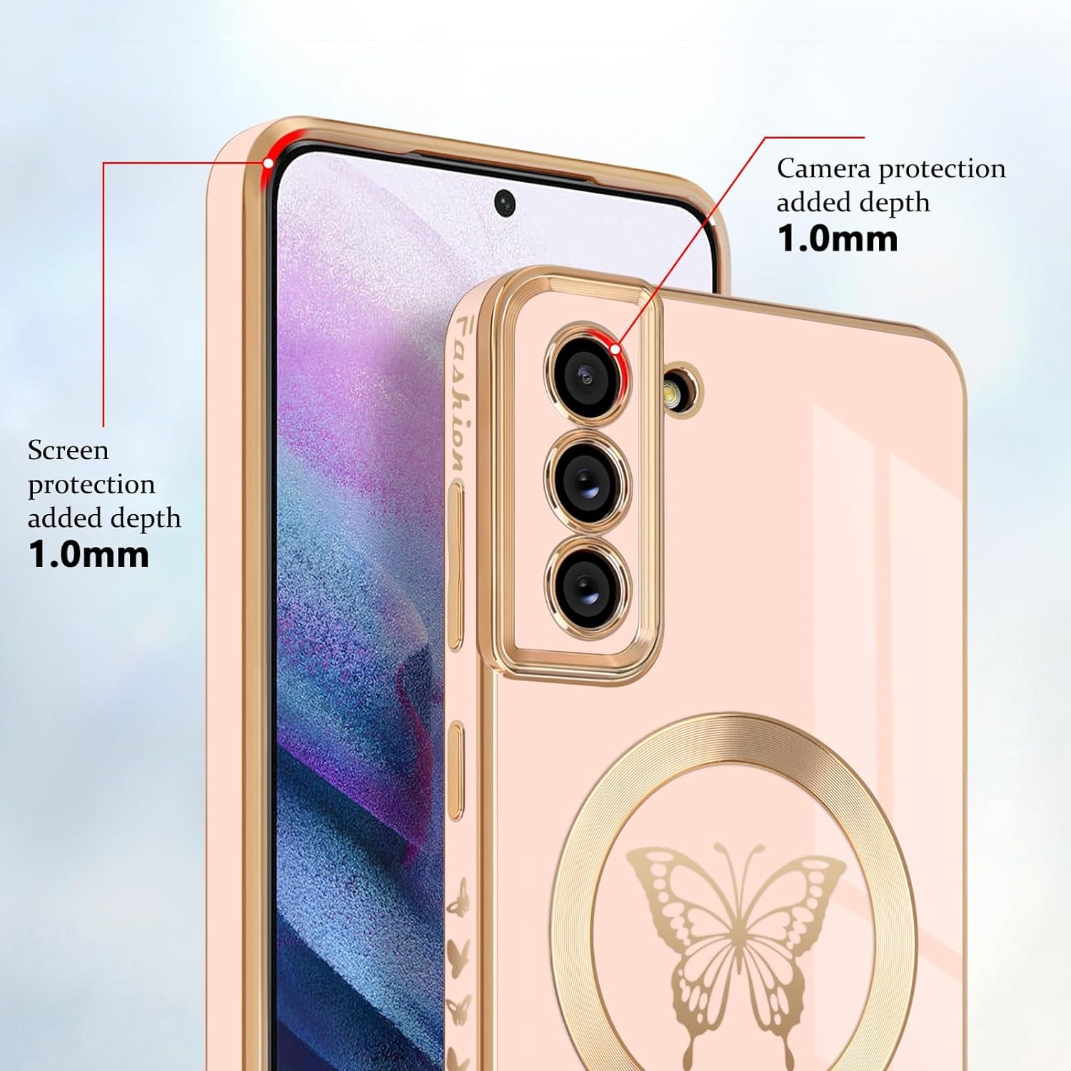 Newseego for Samsung Galaxy S21 plus 5G Magnetic Case, Cute Butterfly Plating Edge Case with Magsafe for Women Girls Men Soft TPU Bumper Shockproof Protective Cover for Samsung Galaxy S21 Plus-Pink  Newseego   