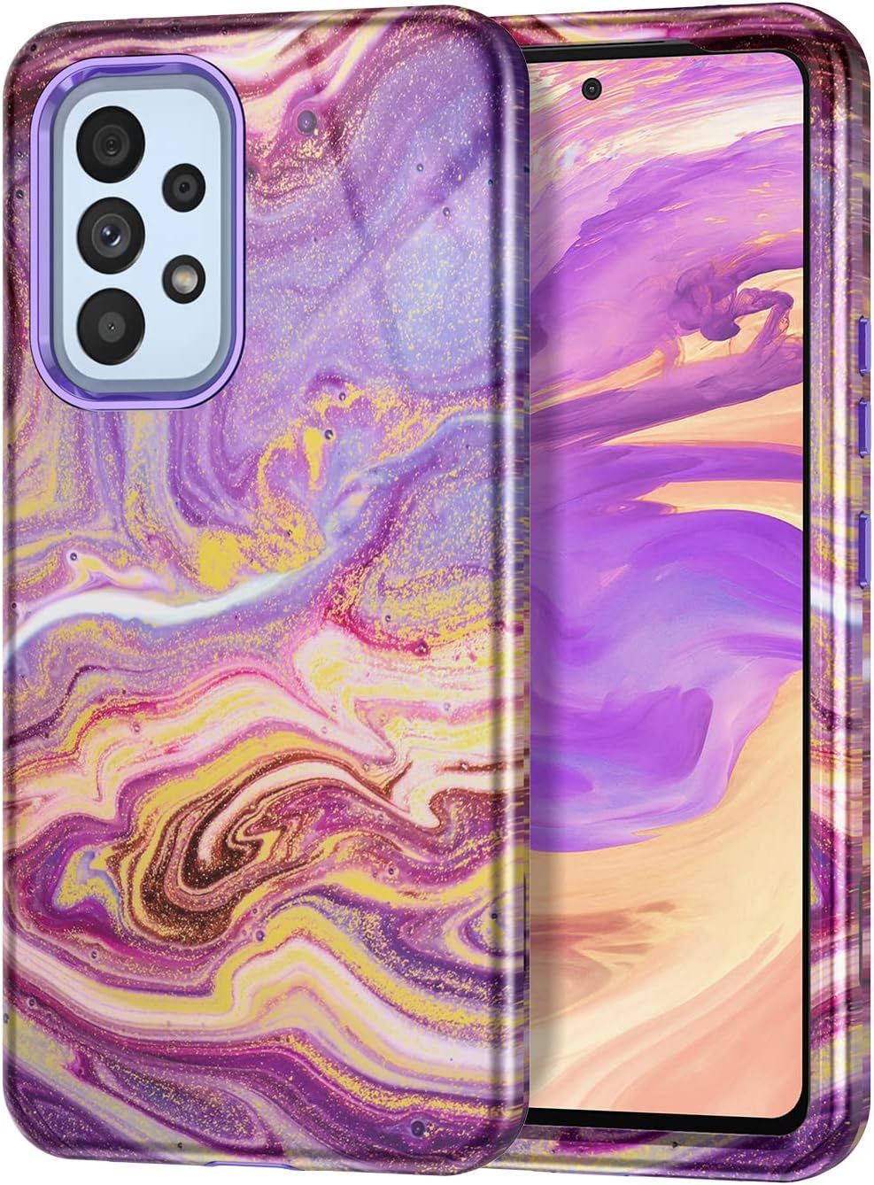 Btscase for Samsung Galaxy A53 5G Case, Marble Pattern 3 in 1 Heavy Duty Shockproof Full Body Rugged Hard Pc+Soft Silicone Drop Protective Women Girl Cover for Galaxy A53 5G,Dreamland River/Purple  Btscase Drift Sand/Purple  