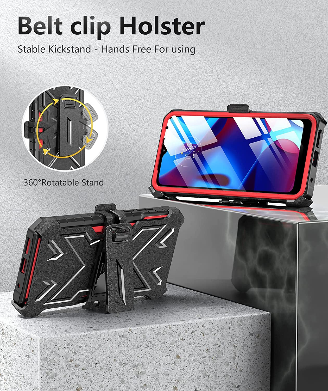 WTYOO for Motorola Moto G Pure Phone Case, Moto G Power 2022/ G Play 2023 Case: with Belt-Clip Holster & Built-In Screen Protector & Kickstand, Full-Body Dual Layer Rugged Protective Phone Cover-Red  Motorola Moto G-Pure-RD   