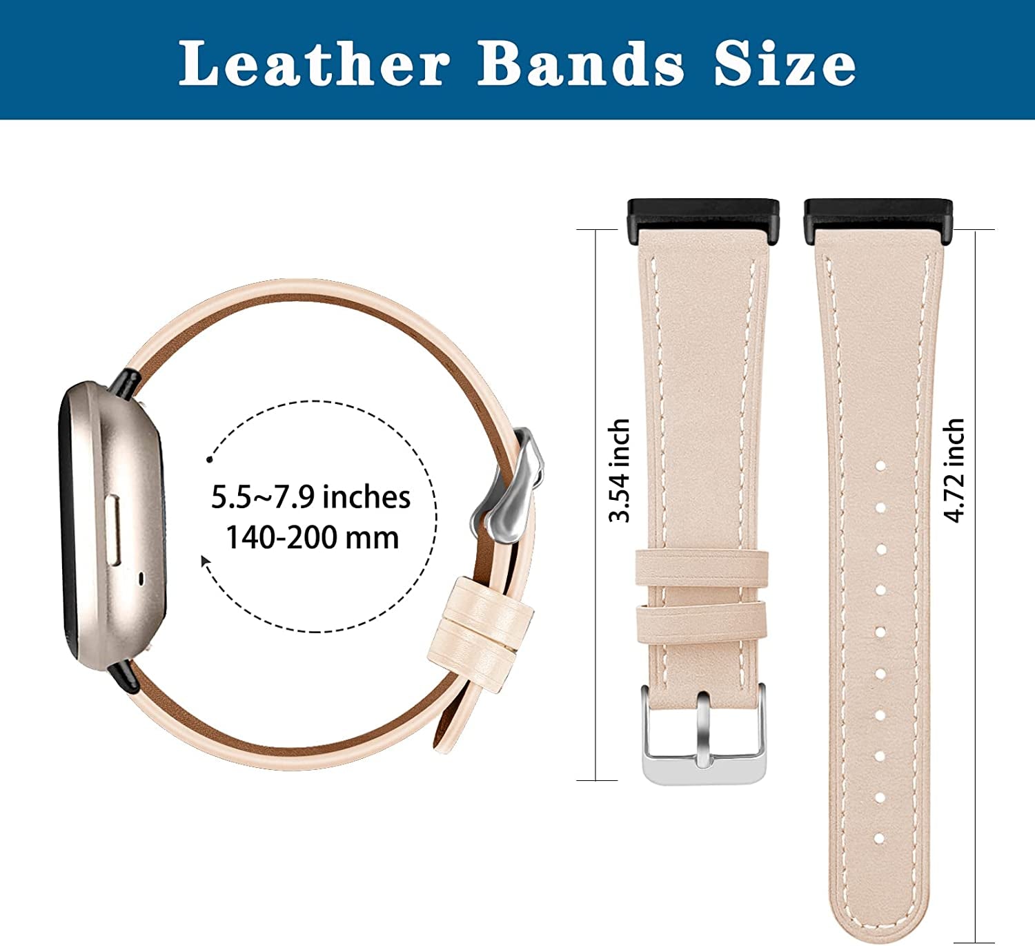 2 Pack Leather Bands Compatible with Fitbit Versa 3 Bands/Fitbit Sense Bands for Women Men, Classic Soft Leather Replacement Wristbands Strap for Fitbit Versa 3 / Fitbit Sense  POHNUI   