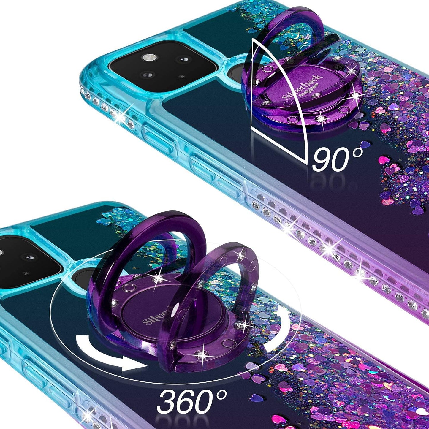 Silverback for Google Pixel 5 Case, Moving Liquid Holographic Sparkle Glitter Case with Kickstand, Girls Women Bling Diamond Ring Slim Protective Case for Google Pixel 5 5G -Purple  Silverback   
