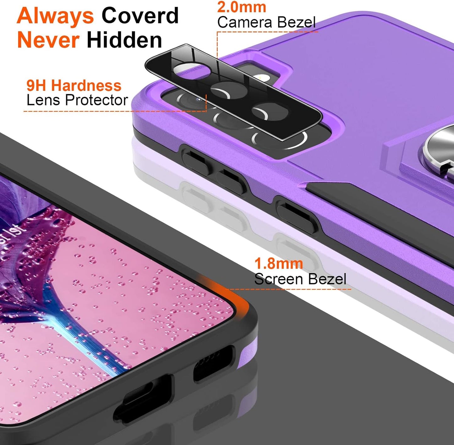 Oneagle for Samsung Galaxy S21 Case 5G, [4 in 1 ] Samsung S21 5G Case with [9H Glass Screen Protector+ Lens Protector] [ 360 Ring Stand] [12Ft Military Dropproof] Shockproof Case for Galaxy S21 5G  Oneagle-US   