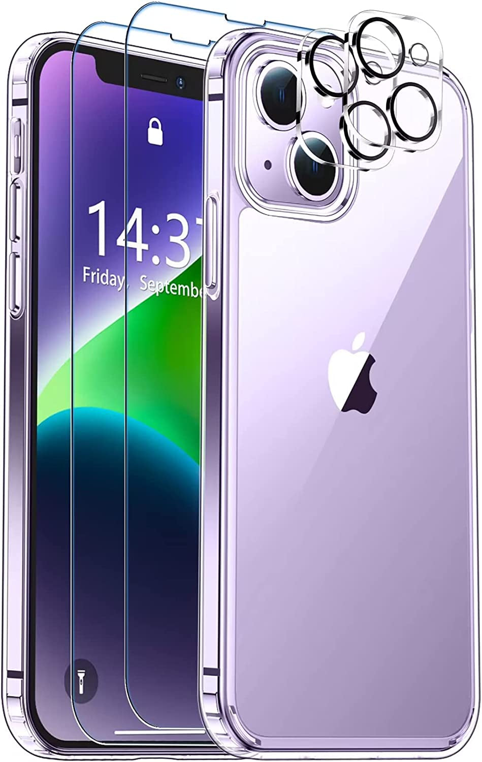 SPIDERCASE for Iphone 14 Case, [10 FT Military Grade Drop Protection][Non-Slip] [2+Tempered Glass Screen Protector][2+Tempered Camera Lens Protector] Heavy Duty Full-Body Shockproof Case, Dark Blue  SPIDERCASE Crystal Clear  