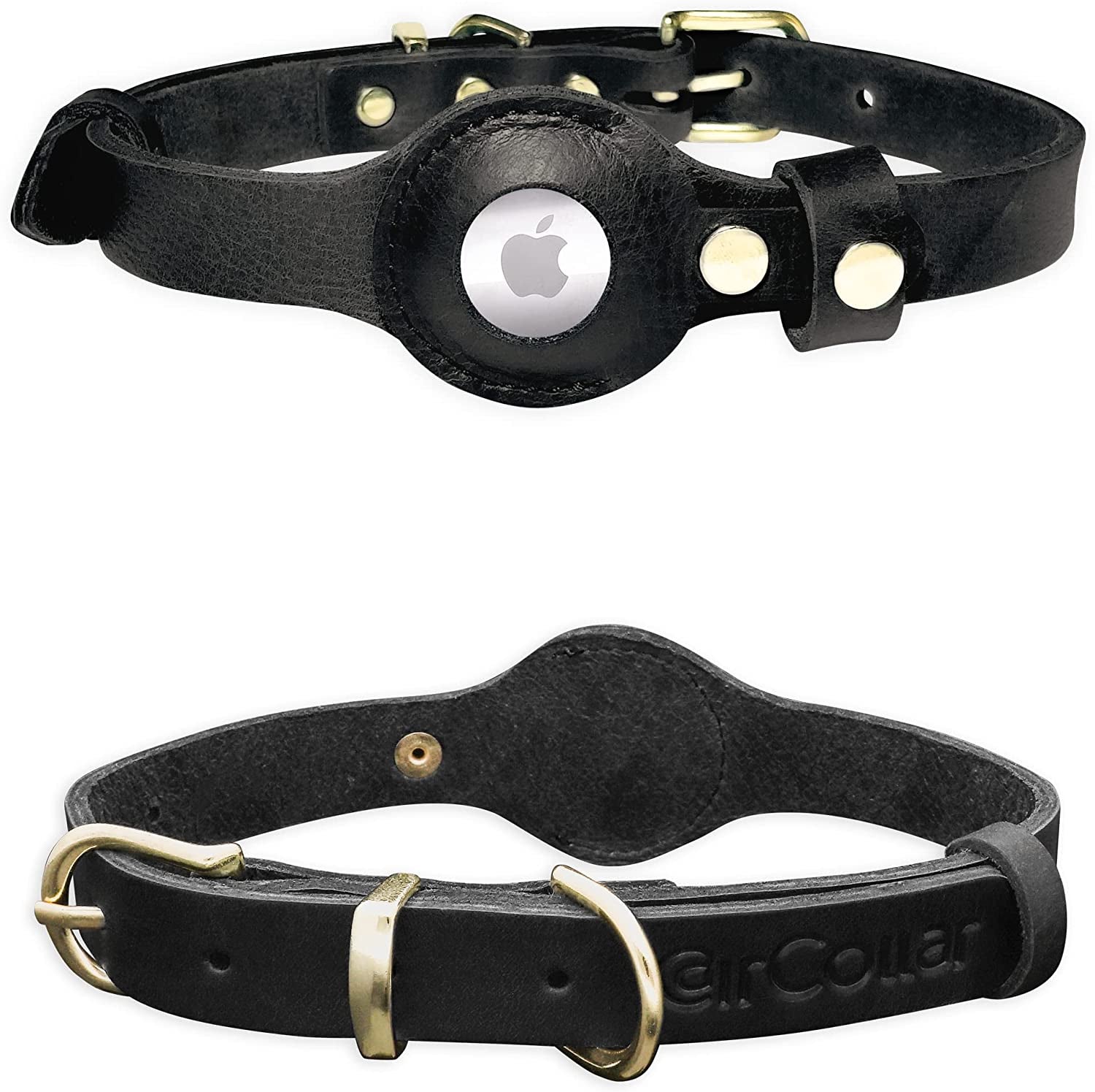 Aircollar Apple Airtag Natural Leather Pet Collar, Compatible with Apple Airtag 2021, Durable Leather (L: 0.9” Wide for 18.7” - 25.6” Neck, Honey Brown)  AirCollar Black M: 0.8” Wide for 15.4” - 20.5” Neck 
