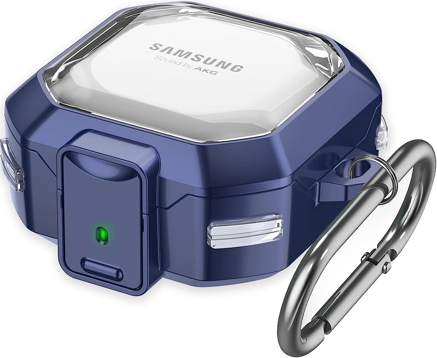 (With Secure Lock) Clear Case Cover for Galaxy Buds 2 Pro Case(2022) /Galaxy Buds Pro Case(2021) /Galaxy Buds 2 Case (2021) /Galaxy Buds Live Case(2020) with Keychain/Zipper Box/Brush -Clear Black  Galafoki Blue  