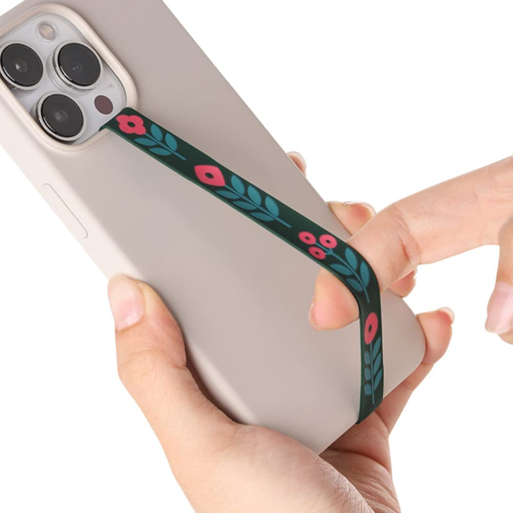 Sinjimoru Silicone Stretching Strap as Phone Grip Holder, Slim Grip Tape for Iphone Case, Secure Phone Strap as Cell Phone Holder. Sinji Loop Black  Sinjimoru Co. Ltd Stamp Green  