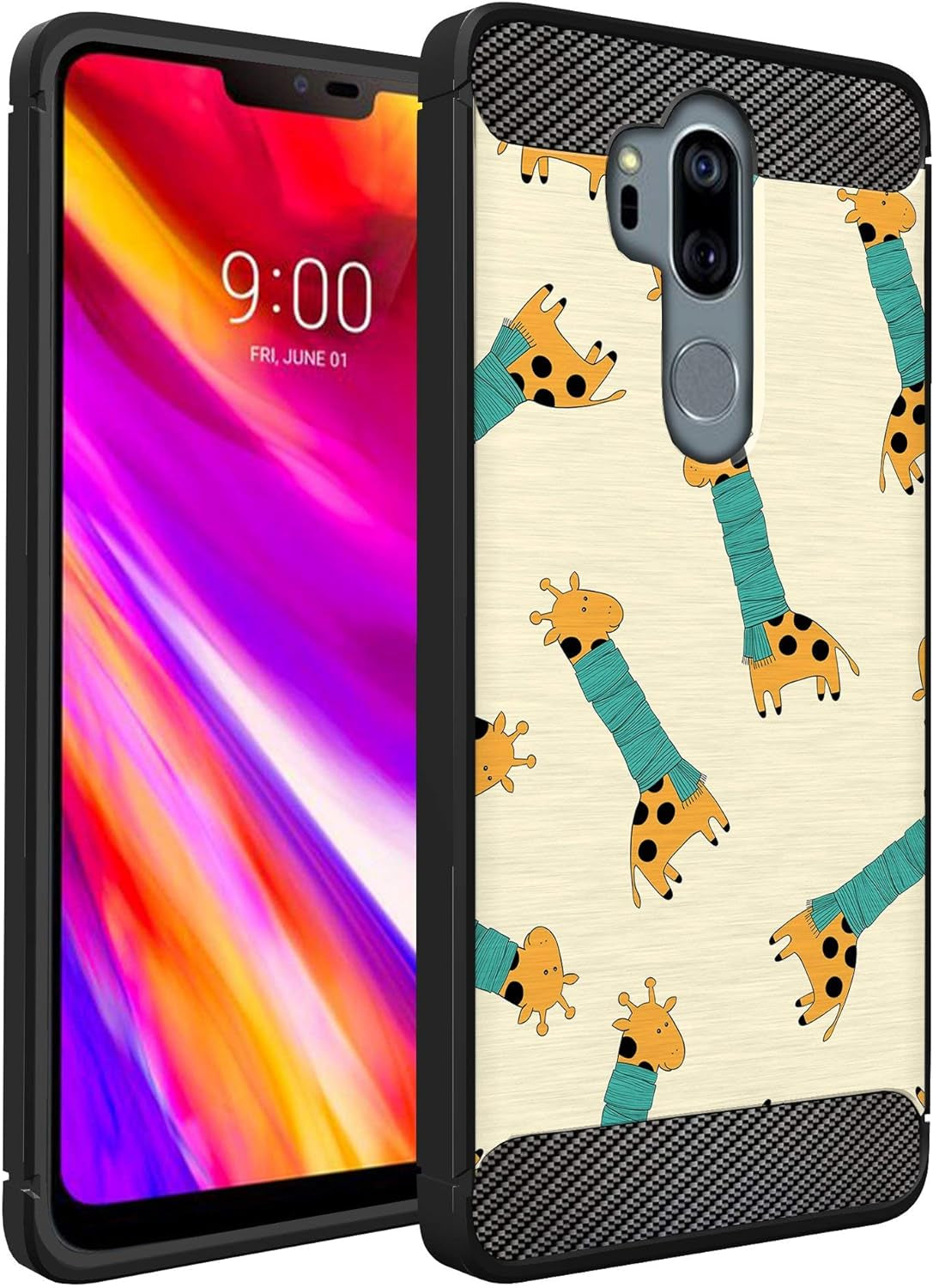 Casesondeck Case Compatible with [LG G7 Thinq | LG G7] LG G7 Design Case, Slim Black Flexible Sleek Shock Protection TPU Case (Pink Galaxy Stars)  CasesonDeck Giraffes  