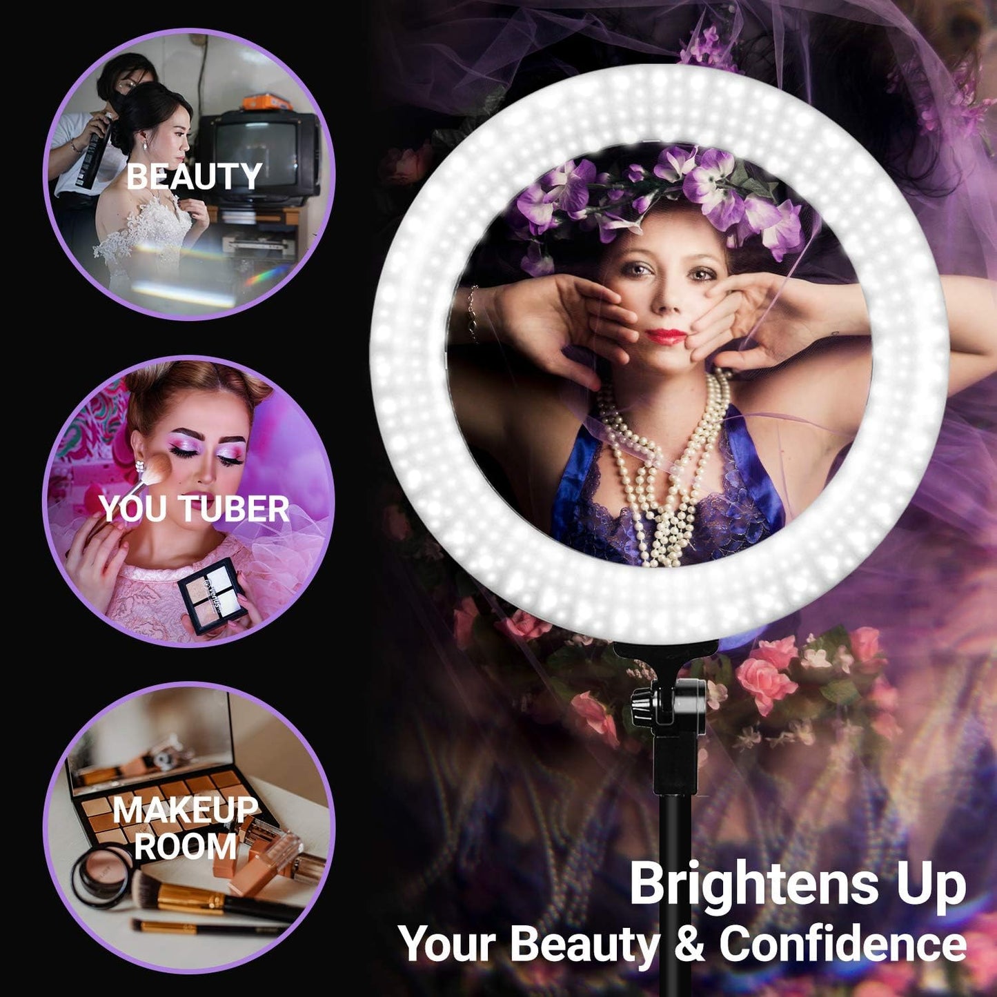 EACHPOLE 18 Inch Makeup Room Ring with Tripod Stand, LED Dual Color Continuous Lighting for Charming Eyes and Beauty Facial Shoot, Salons Beauty Shop Selfie Light Stand, APL2319  EACHPOLE   