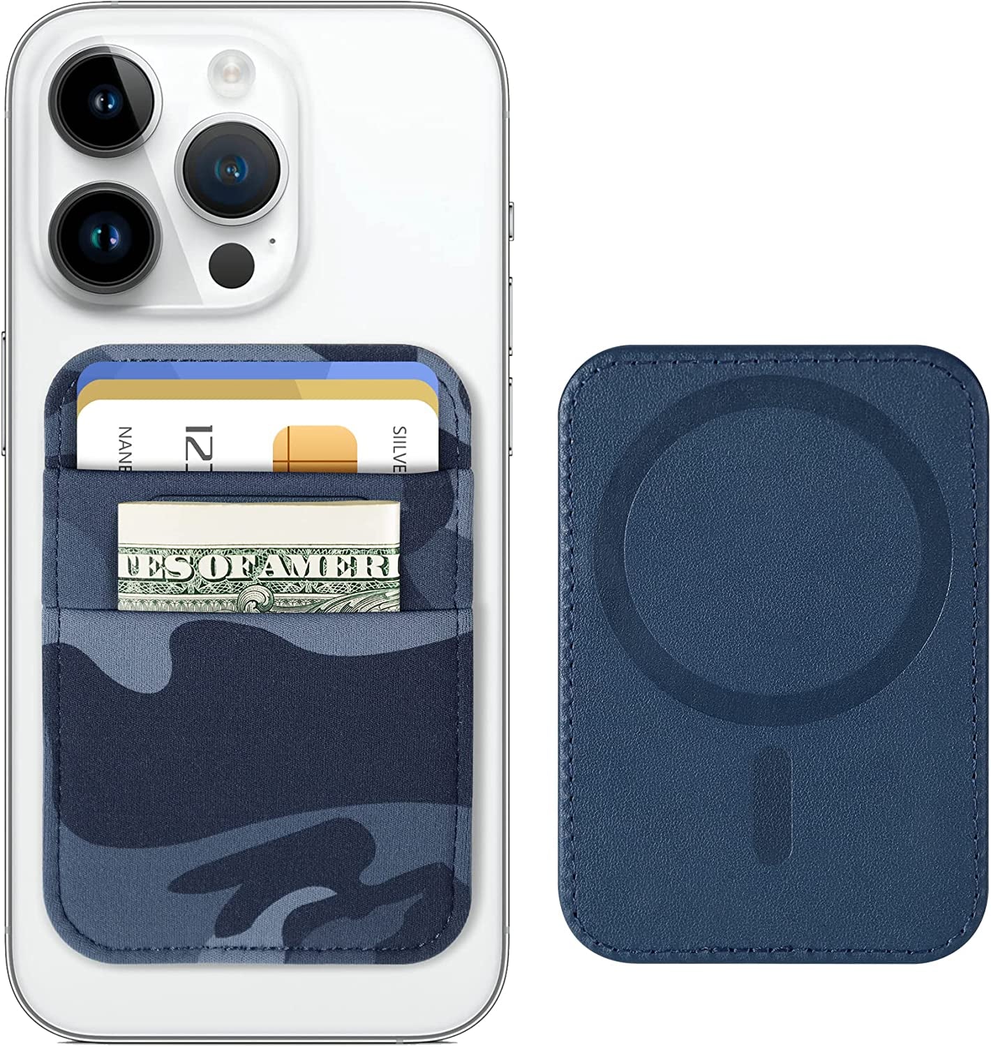 Magnetic Card Wallet Holder for Apple Magsafe, Magsafe Wallet for Iphone 14 Iphone 13 Iphone 12 Magsafe Leather Wallet, Magnetic Card Holder for Back of Iphone 14/13/ 12 Series, Fit 7 Cards, Blue  ExtreLife Dark Blue  