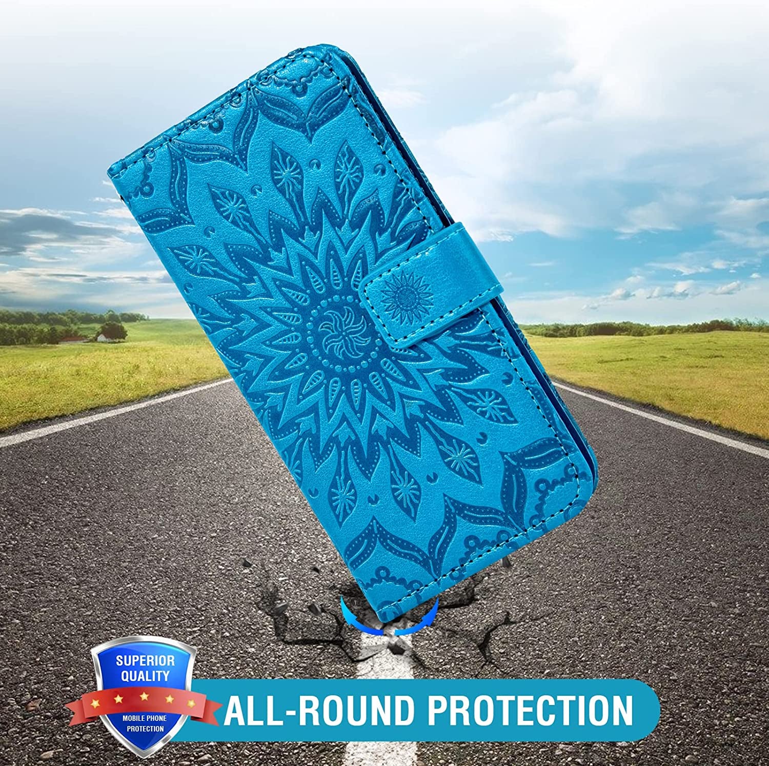 Phone Case for LG V35 Thinq V30 plus Wallet with Tempered Glass Screen Protector and Leather Flip Cover Card Holder Stand Cell Accessories LGV30 LGV35 LG30 LG35 V 30 35 V30+ V30S H931 Women Men Blue  Asuwish   