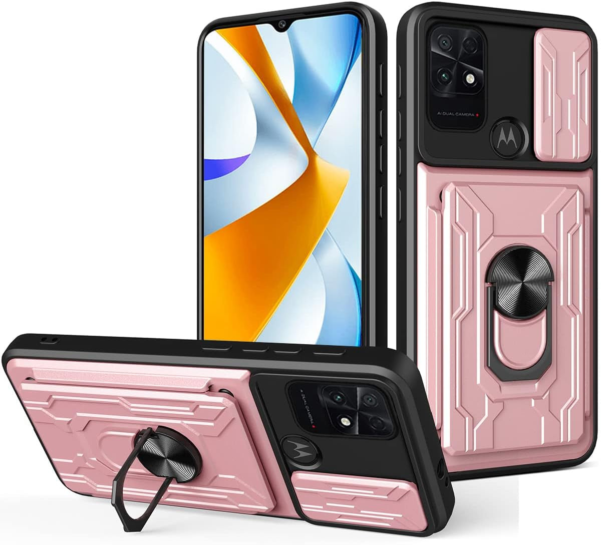 Ccsmall for Xiaomi Poco C40 Case Sliding Window Case with Card Holders, Cover with Slide Camera Protection Built-In Magnetic Kickstand Case for Xiaomi Poco C40 LJK Black  CCSmall Rose Gold Xiaomi Poco C40 