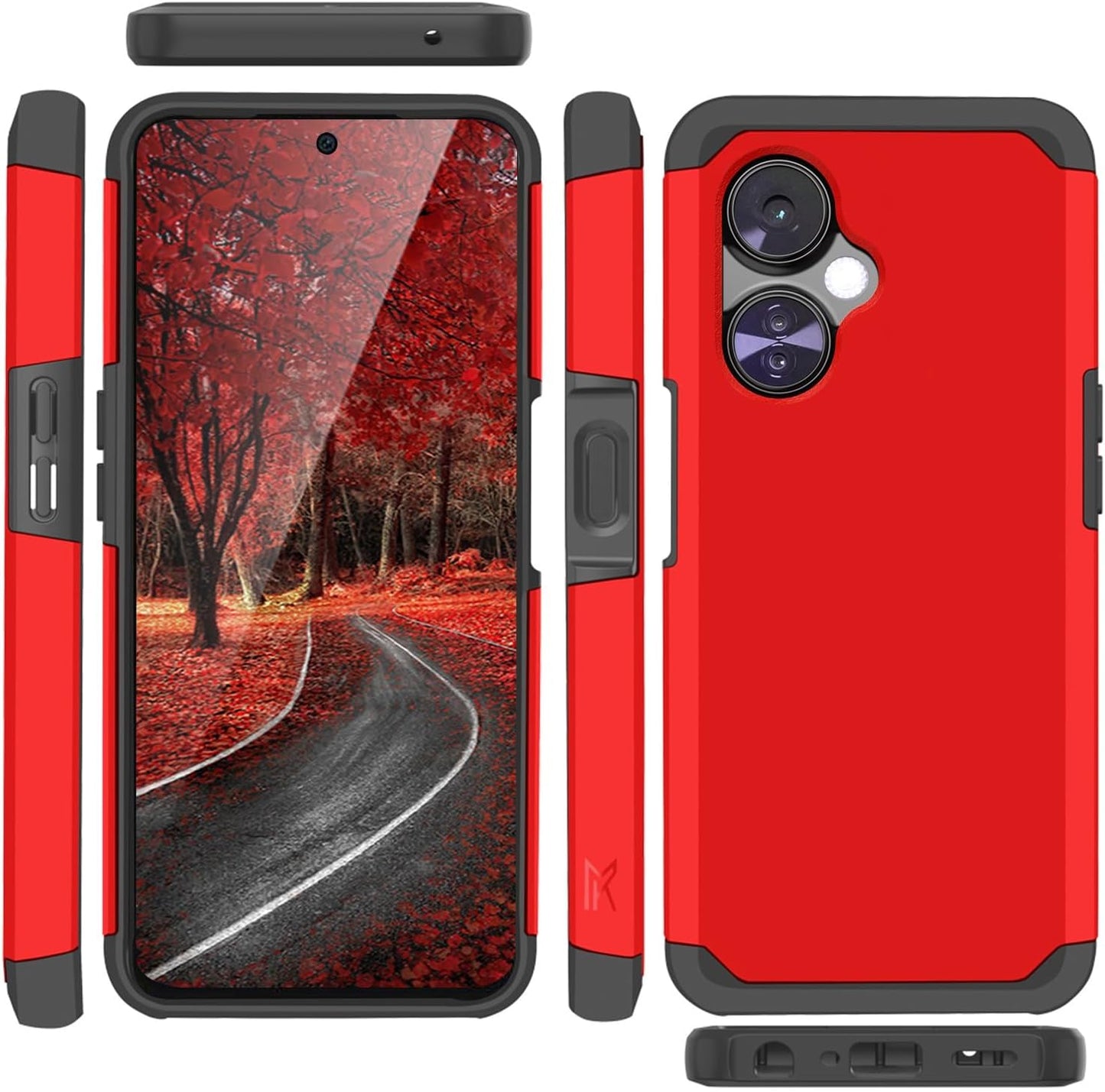 TJS Compatible for Oneplus Nord N30 5G Case, with Tempered Glass Screen Protector Dual Layer Hybrid (Magnetic Mount Friendly) Shockproof Drop Protection Impact Phone Case (Red)  TJS   