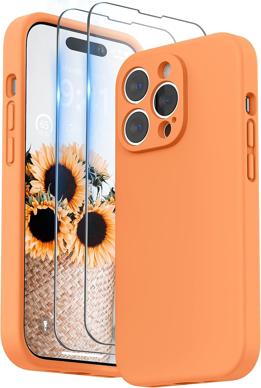 SURPHY Designed for Iphone 14 Pro Case with Screen Protector, (Camera Protection + Soft Microfiber Lining) Liquid Silicone Phone Case, Cactus Green  SURPHY Marigold Orange  
