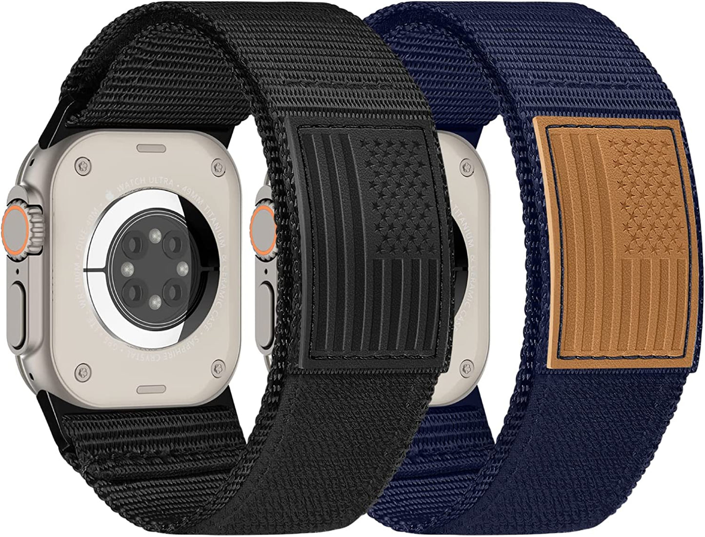 Suitisbest Bands Compatible for Apple Watch Ultra Band 49Mm 45Mm 44Mm 42Mm for Men, Wide Nylon Sports Strap Wristbands for Iwatch Ultra Series 8 7 6 5 4 3 2 1 SE, 2-Pack  Suitisbest Black/Blue 42/44/45/49MM Extra Large 
