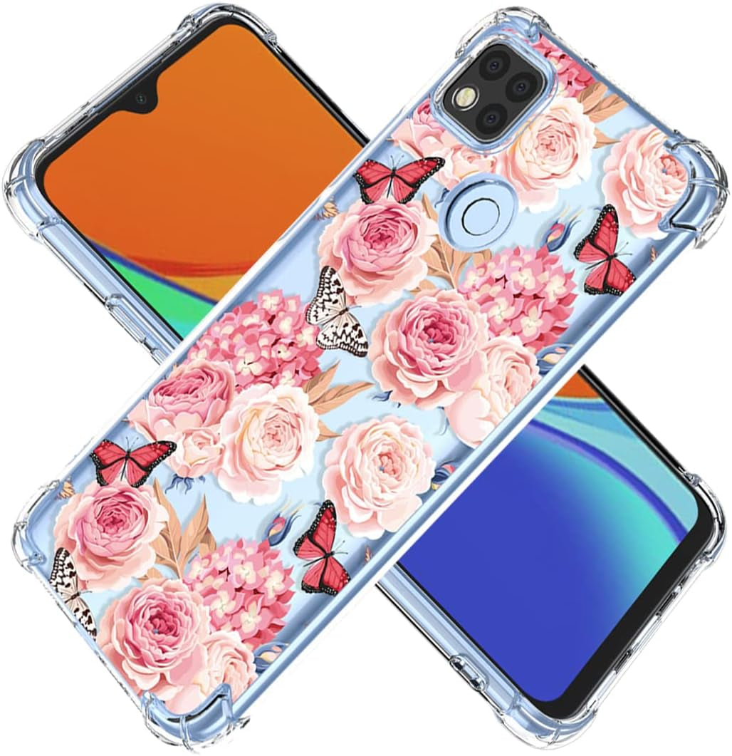 KOARWVC Case for Redmi 9C/Poco C3/Redmi 10A/Redmi 9 Activ Case, Crystal Clear Case Gradient Slim anti Scratch TPU Shockproof Protective Phone Cases Cover for Xiaomi Redmi 9C (Pink/Gold)  KOARWVC Flowerbutterfly  