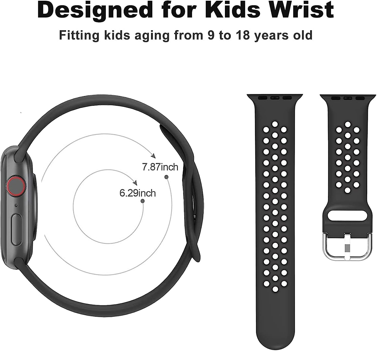 Blackpro for Kids Apple Watch Band, Waterproof Silicone Strap for Boys Girls, Compatible with Apple Watch Series 7/6/5/4/3/2/1/SE 38Mm 40Mm 41Mm & 42Mm 44Mm 45Mm  BlackPro   