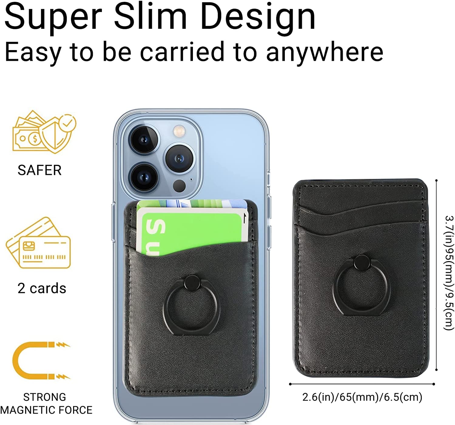 WUOJI Magnetic Leather Wallet 2 Cards Holder Stand Designed for Magsafe with Kickstand Compatible with Iphone 13 Pro Max/13/13 Pro/13 Mini & Iphone 12 Pro Max/12/12 Pro/12 Mini-Black  WUOJI   