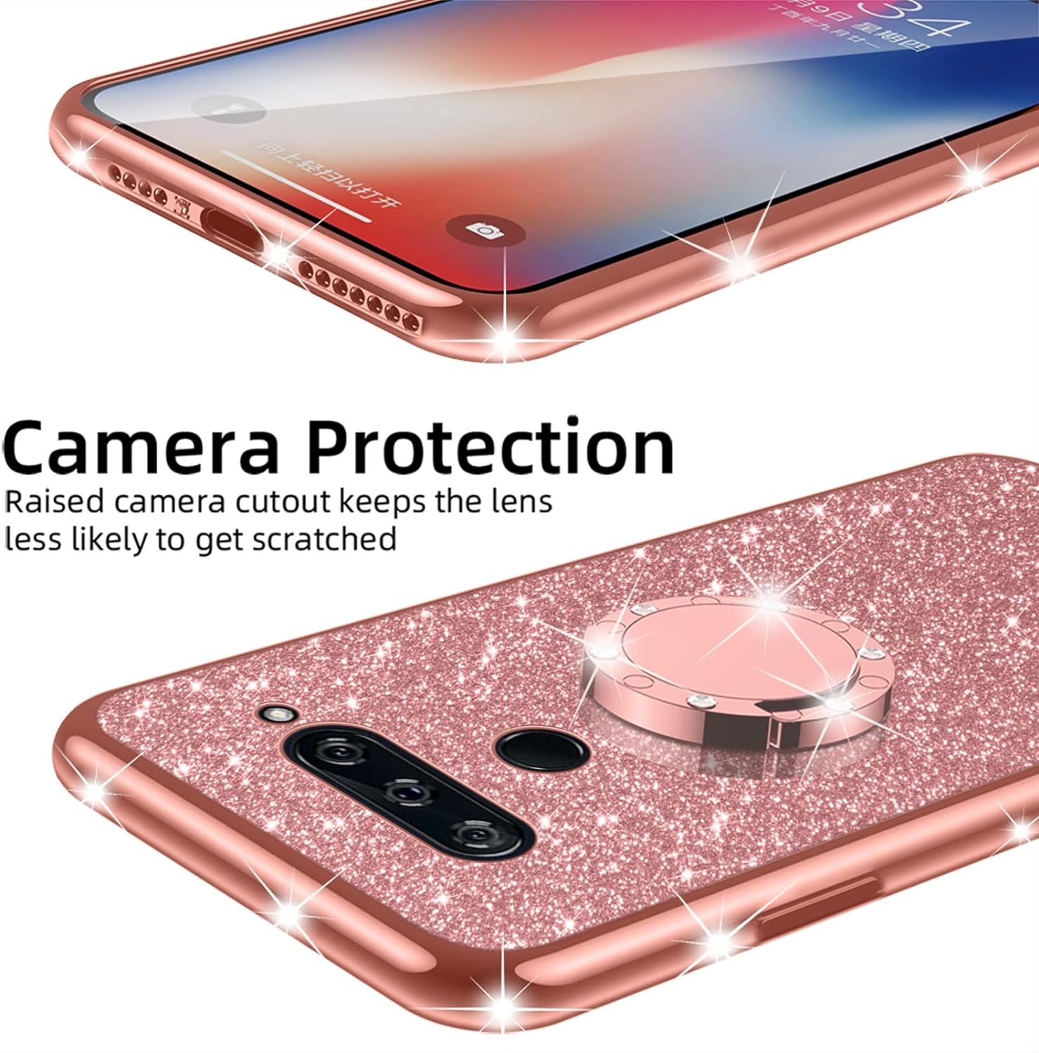 Nancheng for LG V40 Thinq Case (2018), Case for LG V40 Women Glitter Cute Luxury Soft TPU Silicone Clear Cover with Stand Bumper Shockproof Full Body Protection Phone Case - Rose Gold  nancheng   