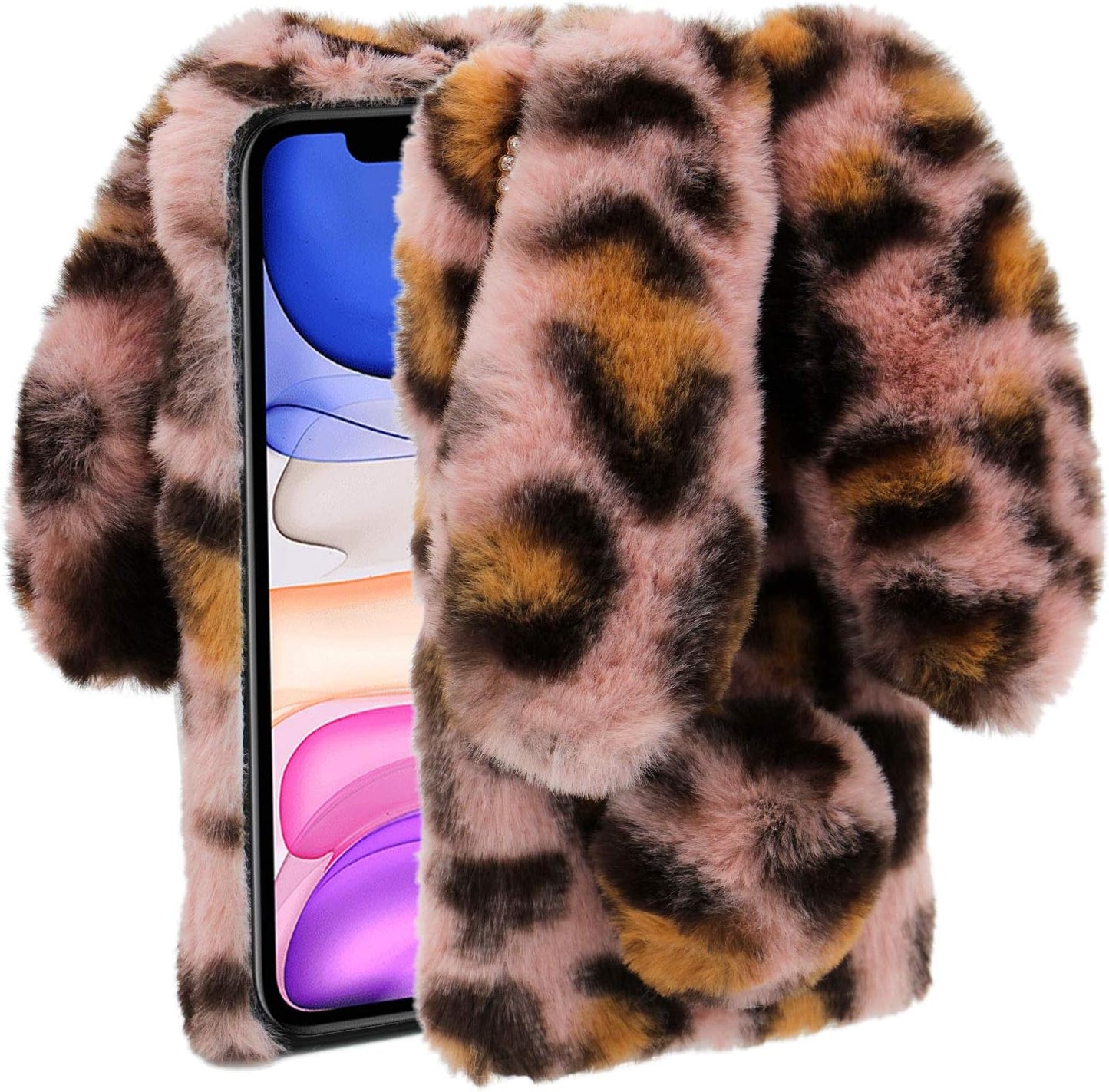 Compatible with Samsung Galaxy Note 20/Note 20 5G Case Rabbit Fur Ball Case Cute 3D Homemade Diamond Winter Warm Soft Furry Fluffy Fuzzy Bunny Ear Plush Purple Phone Case Cover for Girls Women Aearl  Areall Pink Ears Samsung Galaxy Note 20 Ultra/Note 20 Ultra 5G 