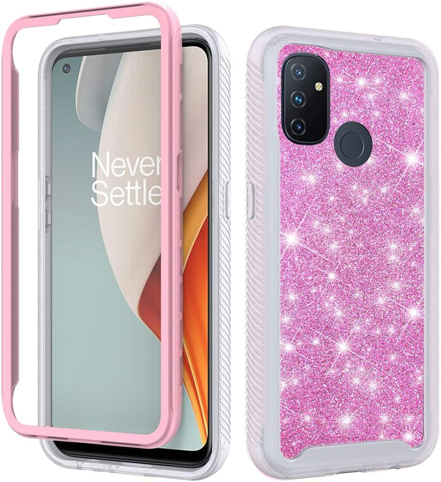 Jackpot Wireless Designed for Oneplus Nord N100 Case, Oneplus N100 Glitter Phone Case with Built in Screen Protector Crystal Clear Bling Sparkly Crystal Shockproof Bumper Protective Phone Cover (Pink)  JACKPOT WIRELESS   