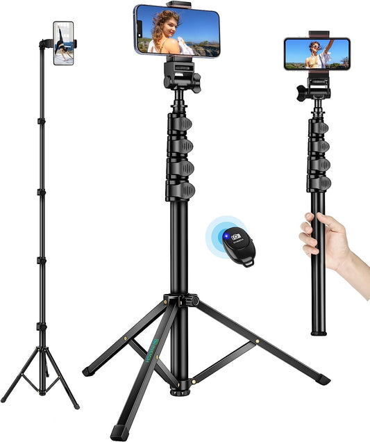 Phone Tripod Selfie Stick Tripods, 70" Cell Phone Tripod Stand with Remote/Phone Holder/Carry Bag, Aluminum Alloy Selfie Stick Tripod, Compatible with Iphone/Samsung/Gopro/Smartphone  Nineigh   