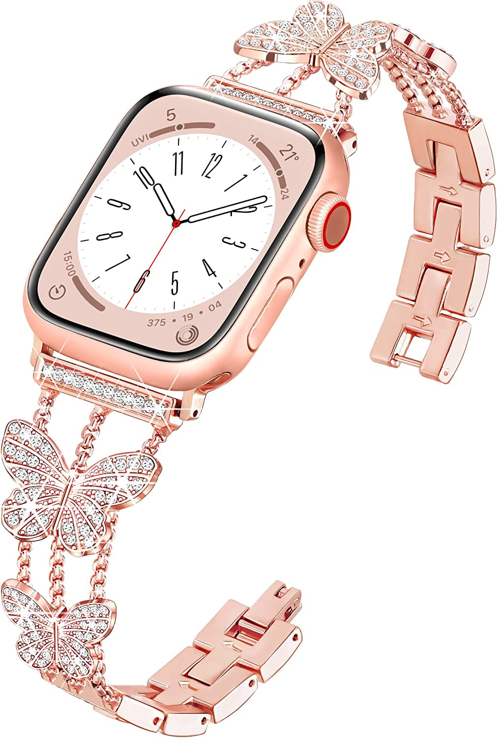 Wipalor Compatible with Apple Watch Band 42Mm 44Mm 45Mm 49Mm, Lightweight for Women, Easy Adjustable Bracelet, Shiny Diamond on Butterfly, Jewelry Metal Strap for Iwatch Series 8 7 6 5 4 3 2 1 SE Ultra(Rose Gold)  NB-tech Company Sweet Butterfly-Rose Gold 42/44/45/49 mm 