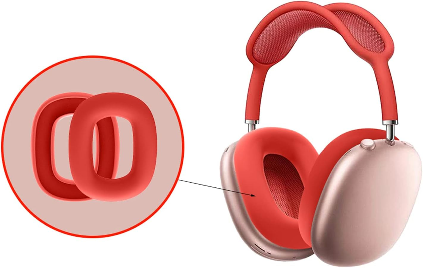 Replacement Soft Silicone Earpads Internal Ear Pads Cushions Protectors Covers Accessories Compatible with Apple Airpods Max Headphones (Red)  CONVELIFE   