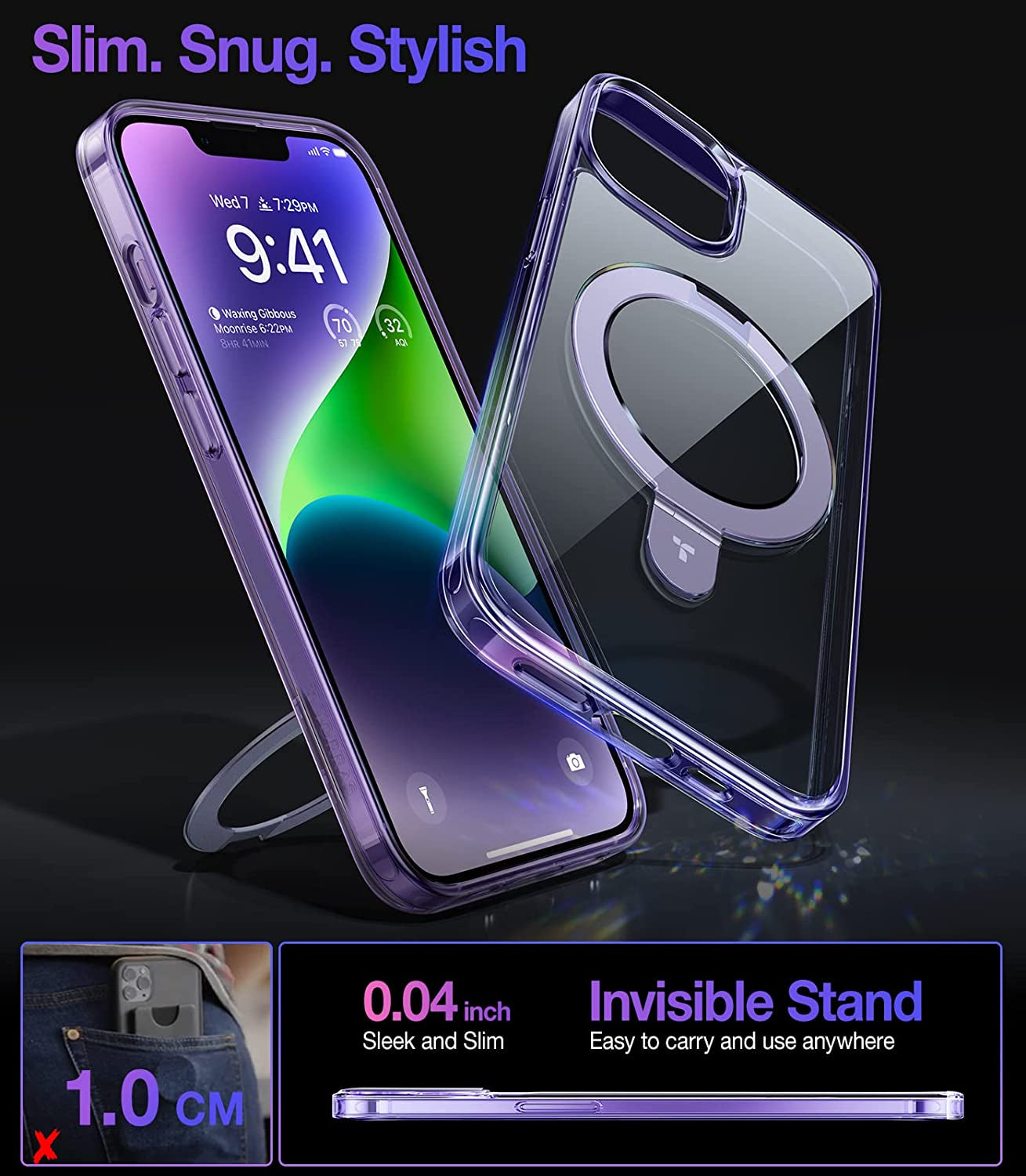 TORRAS UPRO™ Ostand for Iphone 14 Case/Iphone 13 Case with Stand, [Compatible with Magsafe] [Anti-Yellow] Mil-Grade Protective Magnetic Clear Case for Iphone 13/Iphone 14 Case, Lilac Clear  TORRAS   