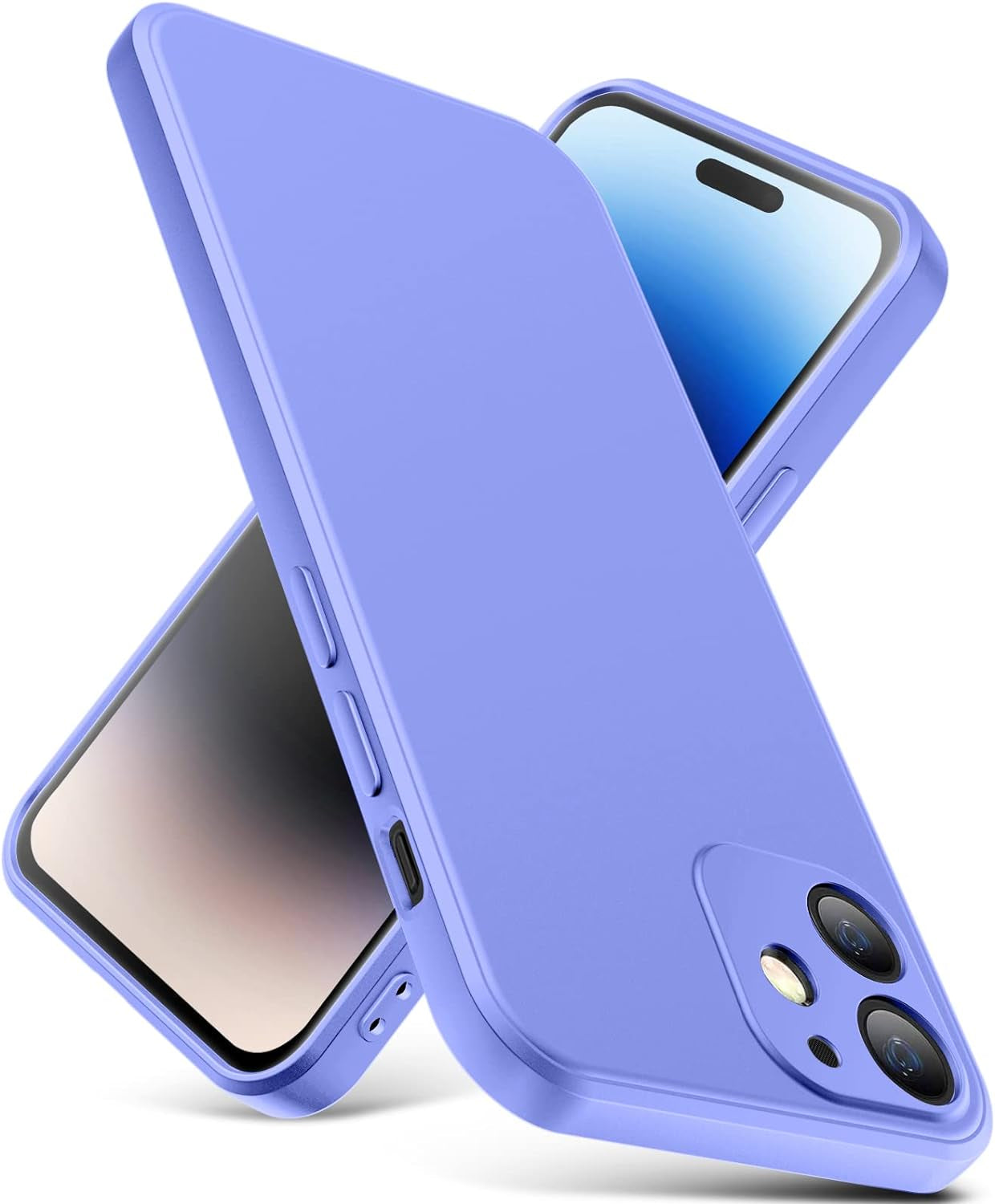 YSLBWLE for Iphone 12 Mini Case, Thin Liquid Silicone Case,Shockproof,Slim Thin Phone Case for Iphone 12 Mini,Full Body Screen Camera Protective Cover-Beige White+Purple 9-Ip12Mini-01  YSLBWLE Purple Iphone 12 Mini 