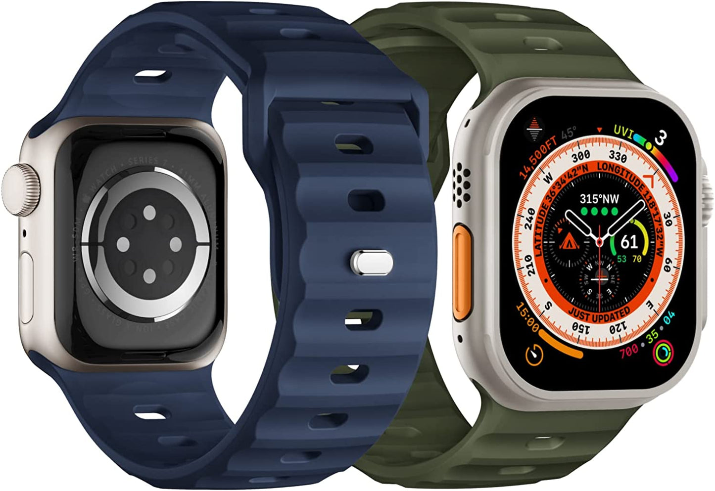 Sport Bands Compatible with Apple Watch Ultra Band 49Mm 45Mm 44Mm 42Mm for Men, Soft Silicone Wristbands Waterproof Replacement Strap for Iwatch Series 8 7 6 5 SE Ultra, 2 Packs  Suitisbest Army Green/Navy Blue 49mm/45mm/44mm/42mm Large 