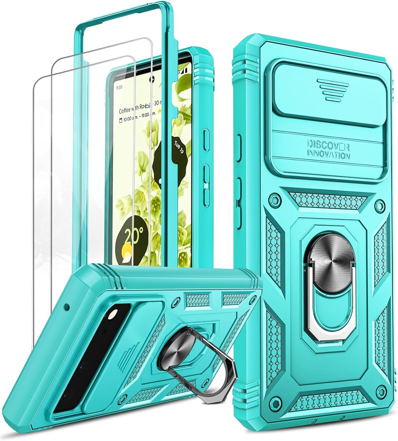 Leyi for Google Pixel 6 Case: Case for Pixel 6 with Slide Camera Cover + [2 Packs] Tempered Glass Screen Protector, 360 Full Body Military-Grade Phone Case with Kickstand for Google Pixel 6, Red  LeYi Mint Google Pixel 6 