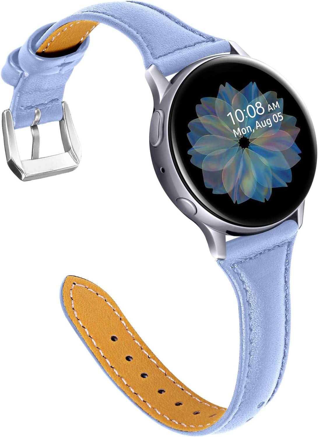 JOYOZY Leather Band Compatible with Samsung Galaxy Watch 5/4 40Mm 44Mm,Active(40Mm)/2(40Mm)(44Mm),Stylish Slim Wristband Strap for Galaxy Watch 42Mm/Samsung Galaxy Watch 4 Classic/Watch 5 Pro 45Mm  Joyozy Pale Blue/Silver  