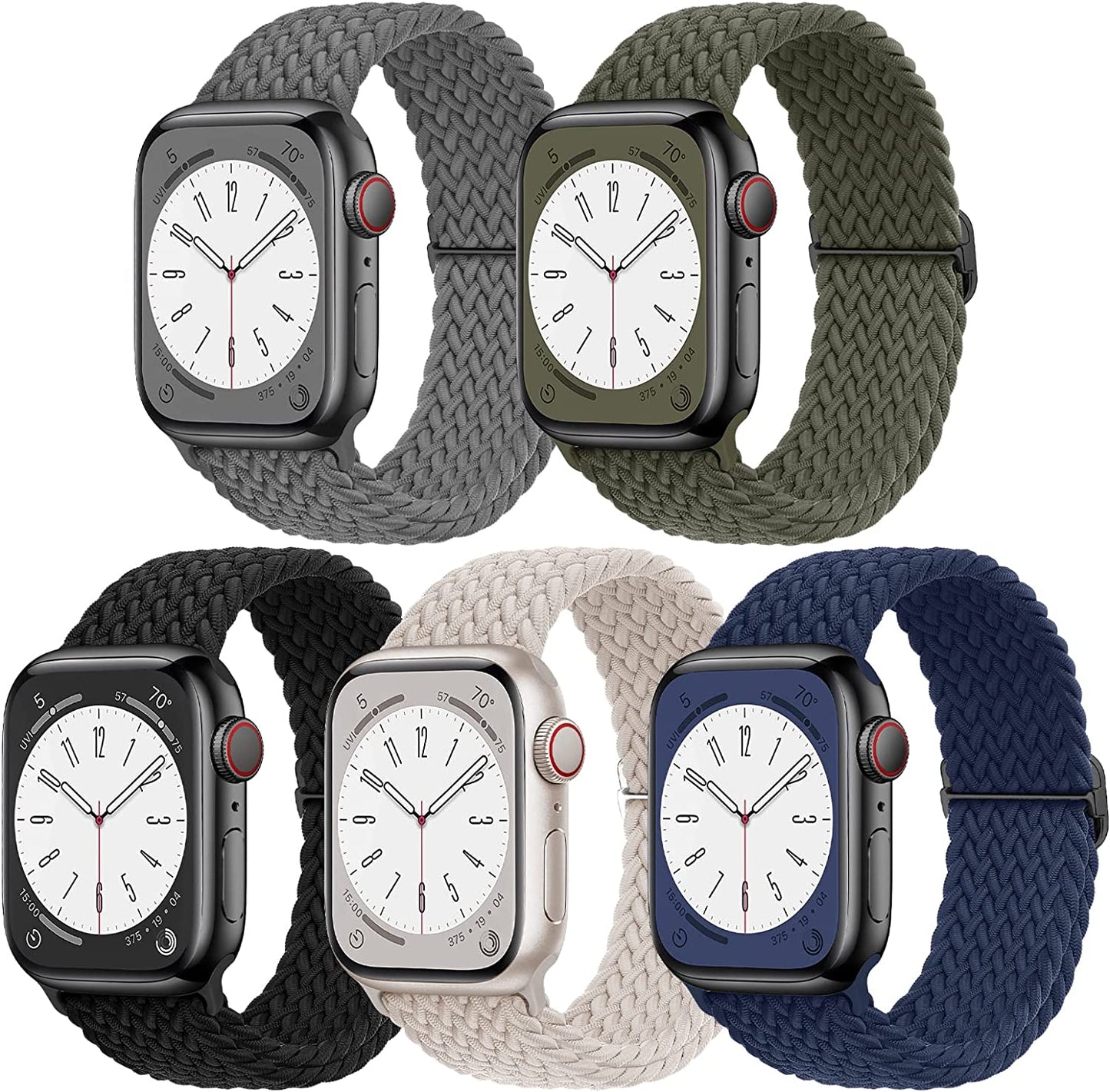 EOMTAM 5 Pack Braided Stretchy Straps Compatible for Apple Watch Band 49Mm 45Mm 44Mm 42Mm 38Mm 40Mm 41Mm Men Women ,Sport Elastic Nylon Cloth Adjustable Wristbands for Iwatch Series Ultra 8 SE 7 6 5 4 3  EOMTAM   
