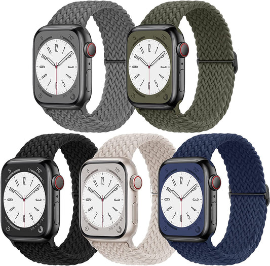 EOMTAM 5 Pack Braided Stretchy Straps Compatible for Apple Watch Band 49Mm 45Mm 44Mm 42Mm 38Mm 40Mm 41Mm Men Women ,Sport Elastic Nylon Cloth Adjustable Wristbands for Iwatch Series Ultra 8 SE 7 6 5 4 3  EOMTAM   