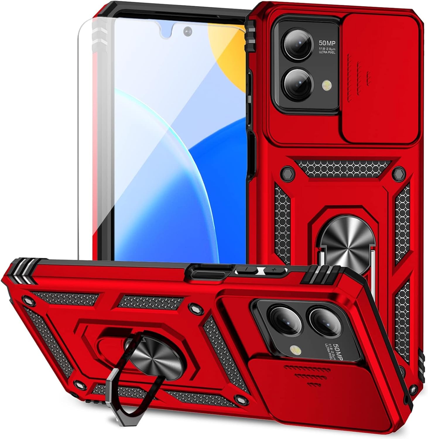 For Moto G Stylus 5G 2023 Case with Slide Camera Cover HD Screen Protector [Military Grade Drop Tested] Magnetic Ring Holder Kickstand Protective Phone Case for Motorola Moto G Stylus 5G 2023, Purple  PUSHIMEI Co., Ltd. Red W/ Slide Camera 2Nd Gen. Military Grade  