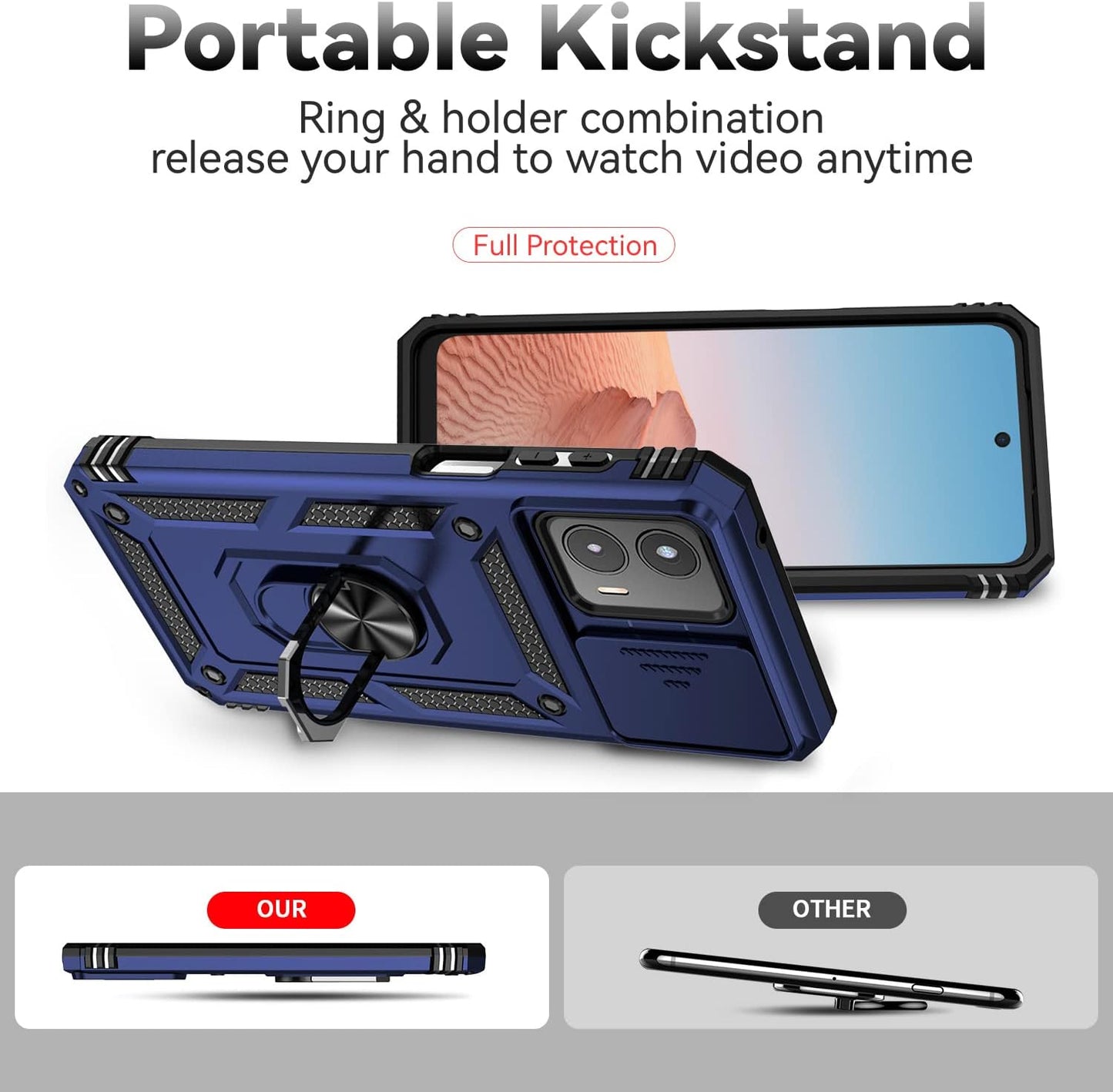 For Moto G 5G 2023 Case with Slide Camera Cover HD Screen Protector [Military Grade 16Ft. Drop Tested] Magnetic Ring Holder Kickstand Protective Phone Case for Motorola Moto G 5G 2023, Navy Blue  PUSHIMEI Co., Ltd.   