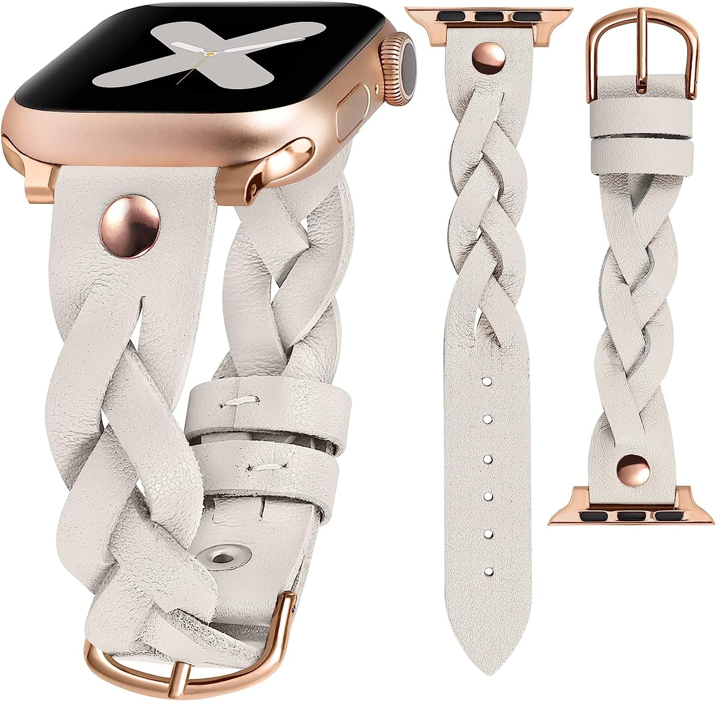 Moolia Braided Leather Strap Compatible with Apple Watch Band 38Mm 40Mm 41Mm 42Mm 44Mm 45Mm 49Mm Women Vintage Thin Replacement Strap Bracelet for Iwatch Series 8/7/6/5/4/3/2/1/SE  Moolia   