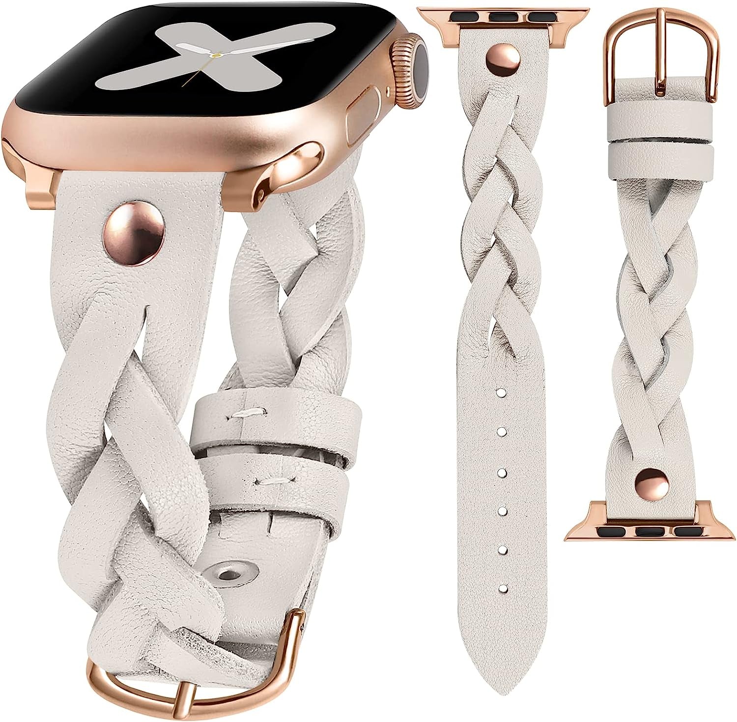 Moolia Braided Leather Strap Compatible with Apple Watch Band 38Mm 40Mm 41Mm 42Mm 44Mm 45Mm 49Mm Women Vintage Thin Replacement Strap Bracelet for Iwatch Series 8/7/6/5/4/3/2/1/SE  Moolia   