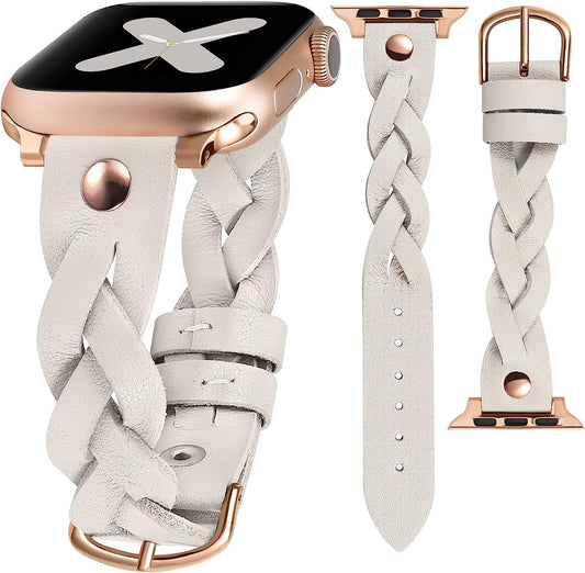 Moolia Braided Leather Strap Compatible with Apple Watch Band 38Mm 40Mm 41Mm 42Mm 44Mm 45Mm 49Mm Women Vintage Thin Replacement Strap Bracelet for Iwatch Series 8/7/6/5/4/3/2/1/SE  Moolia   