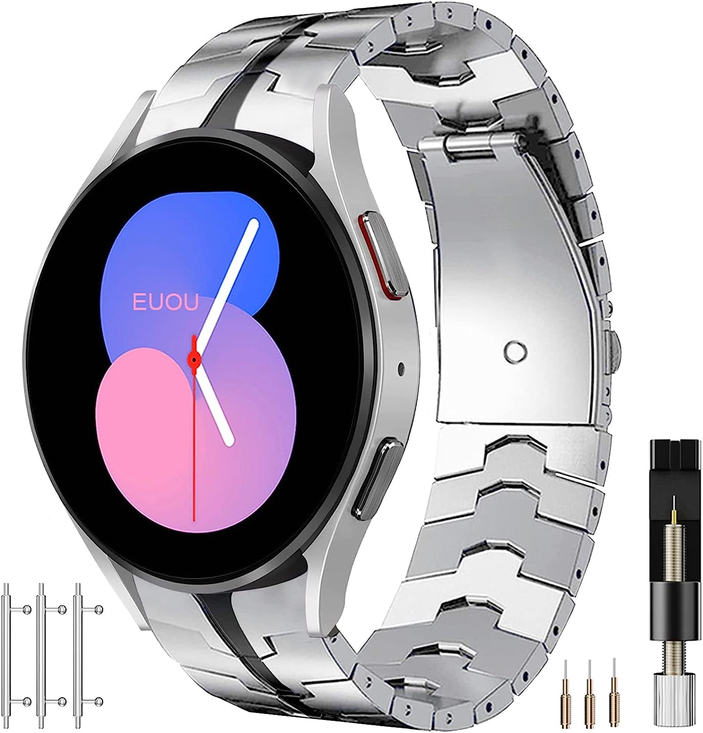 Miimall Compatible for Samsung Galaxy Watch 5 Pro 45Mm/Watch 5 &4 44Mm 40Mm/Watch 4 Classic 46Mm 42Mm Bands Metal, No Gap Stainless Steel Metal Wristband Band for Galaxy Watch 5/4 44Mm 40Mm(Black)  Miimall   