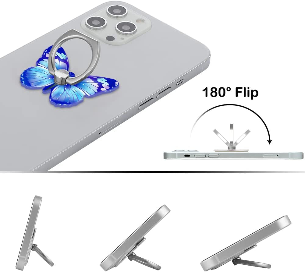 BF2JK Cell Phone Butterfly Finger Ring Holder 360 Degree Rotation Metal Ring Grip for Iphone Samsung Galaxy All Smartphone Mobile Cute Accessories（Blue Dark Blue）  BF2JK   
