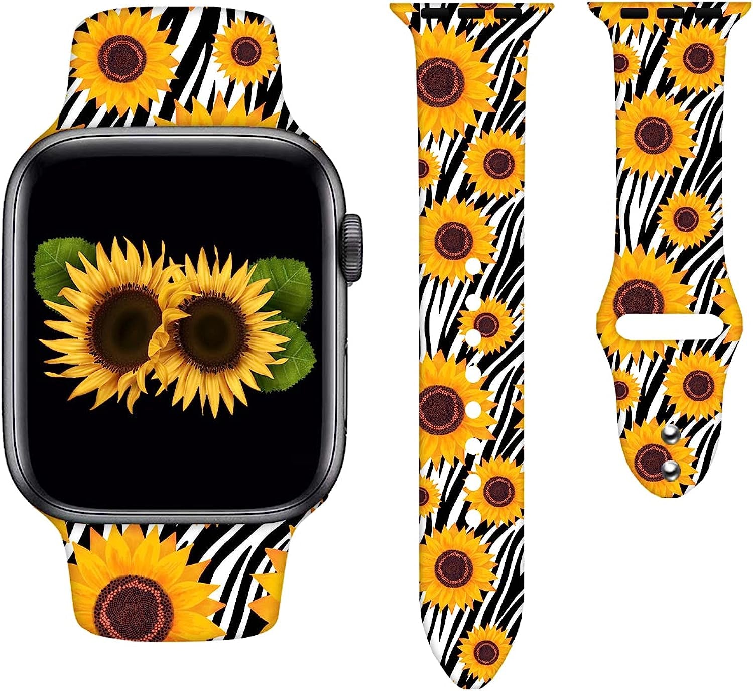 Watch Bands Compatible Apple Watch for Women Men, Adjustable Smart Watch Band Soft Silicone Wristbands Replacment Strap for Watch Series 7 6 5 4 3 2 1  KASDBY Zebra Pattern Bright Orange Sunflower 38mm/40mm/41mm 