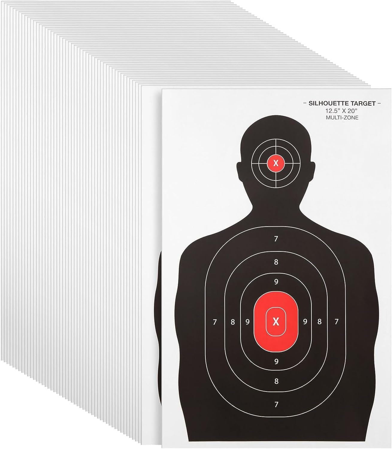50 Pack Paper Shooting Targets for Range, Bulk for Hunting, Handguns, Pistols, Rifles, Silhouette with Red Bullseye (14X22 In)  Juvale   