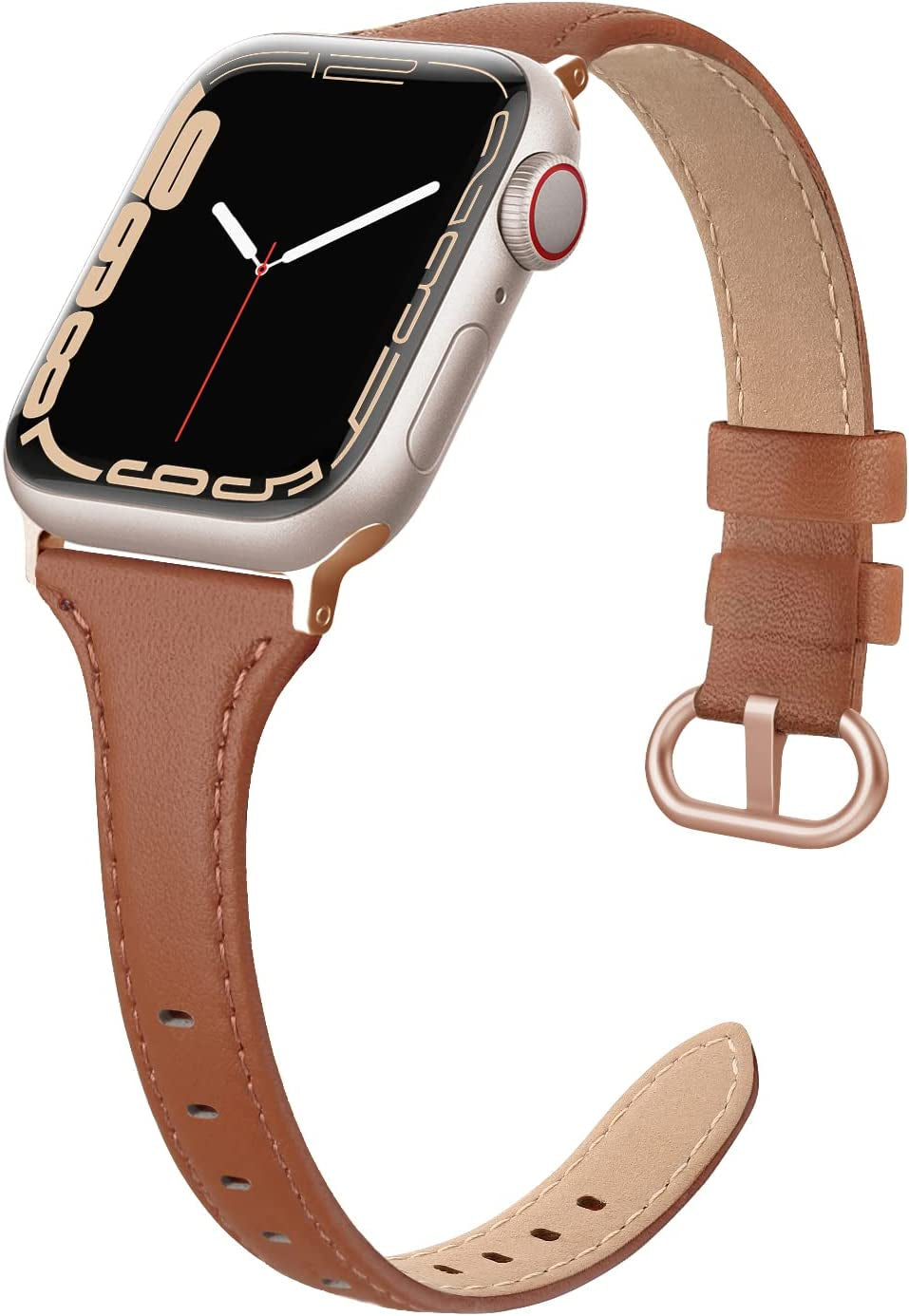 SWEES Leather Band Compatible for Apple Watch 38Mm 40Mm 41Mm, Slim Thin Dressy Elegant Genuine Leather Strap Compatible for Iwatch Series 8, 7, 6, 5, 4, 3, 2, 1, SE, Sport & Edition Women, Brown  SWEES   