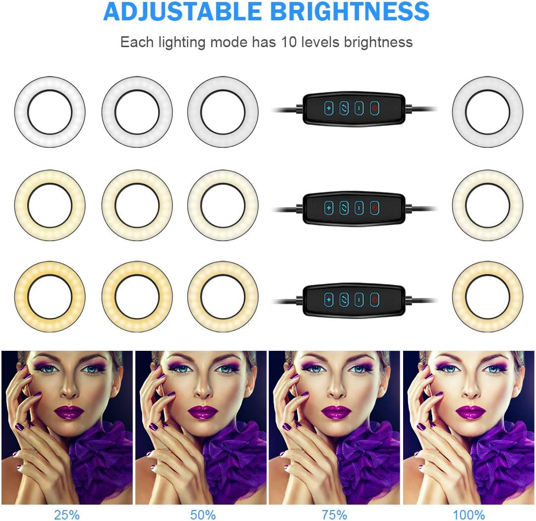 DAVID ROCCO Selfie Ring Light with Flexible Goose Neck Phone Clip 3 Light Modes and 10 Brightness LED Ring Light Compatible with Smart Phone for Youtube, Facebook, Live Stream, Makeup  Shenggetu   