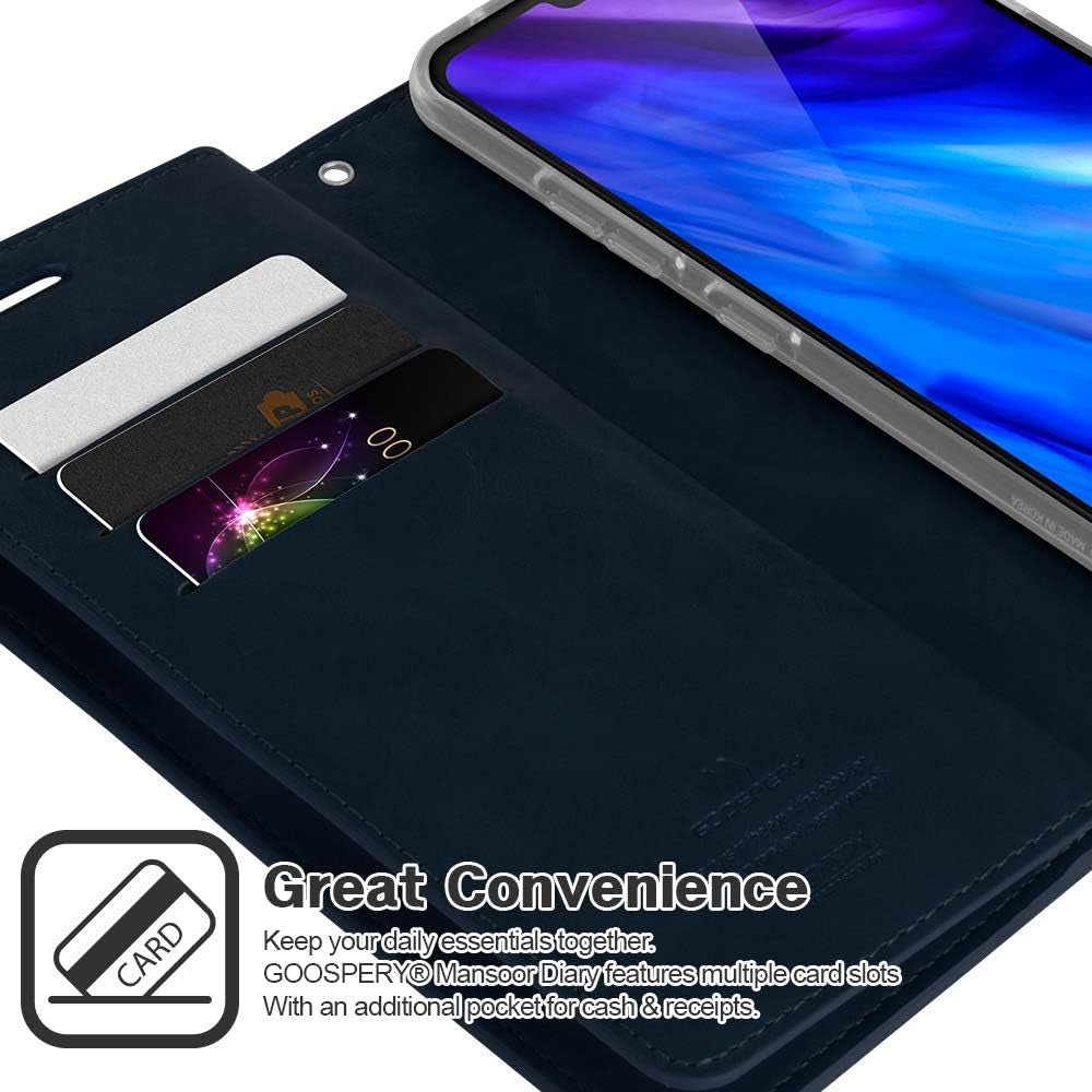 GOOSPERY Mansoor Wallet for LG V40 Thinq Case (2018) Double Sided Card Holder Flip Cover (Navy) LGV40-MAN-NVY  GOOSPERY   