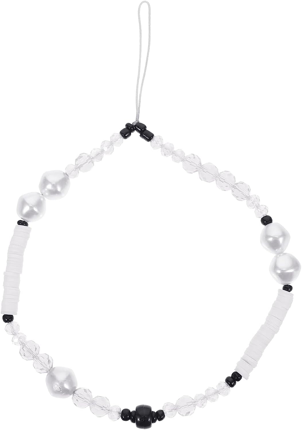Unomor Keychain Wristlet Beaded Phone Lanyard Polymer Clay Beads Phone Charm Anti- Slip Phone Chain Strap Phone Wristband for Phone Camera Flashlight (White) Key Ring Wristlet  Unomor   